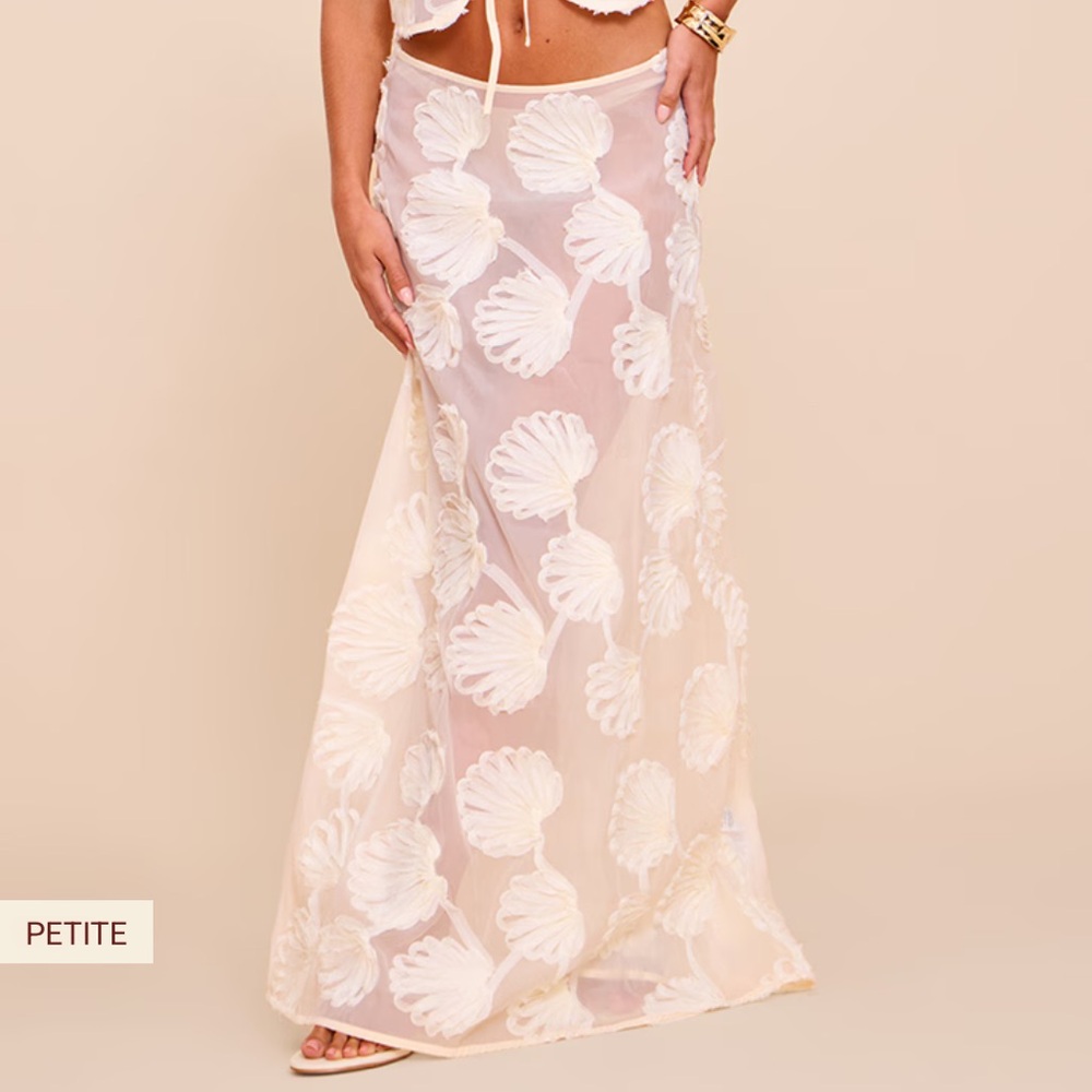 PLT Cream Sheer Shell Applique Maxi Skirt
